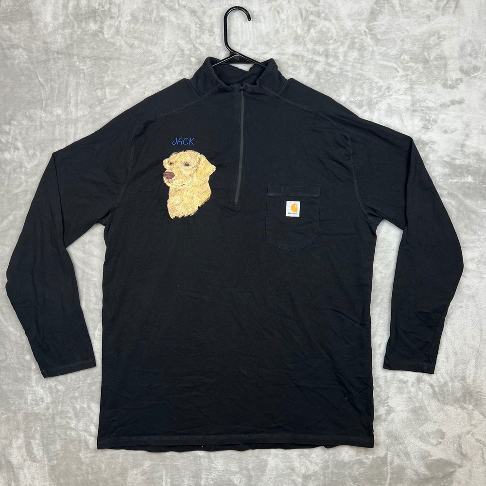 Carhartt Black Relaxed‎ Fit 1/4 Zip Long Sleeve Shirt with Custom Embroidered